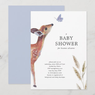 Modern Deer Blue Boy Baby Shower Einladung