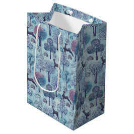 Modern Deer Forest Blue and Purple Holiday Mittlere Geschenktüte