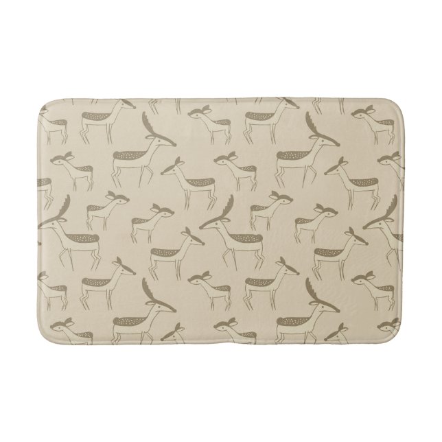Modern Deer Illustration Beige Pattern Badematte (Vorderseite)