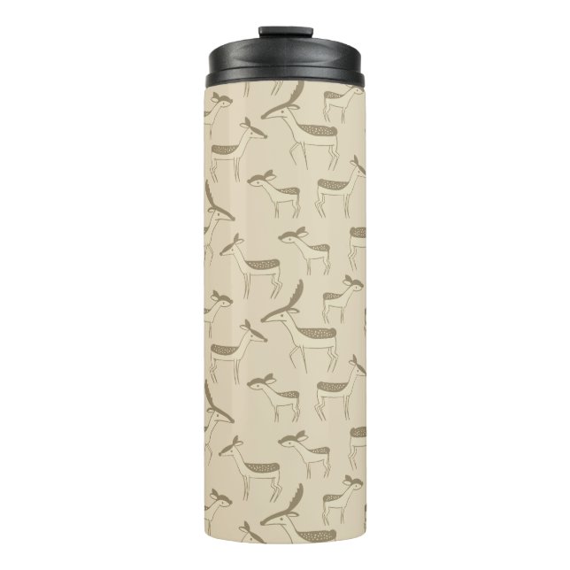 Modern Deer Illustration Beige Pattern Thermosbecher (Vorderseite)