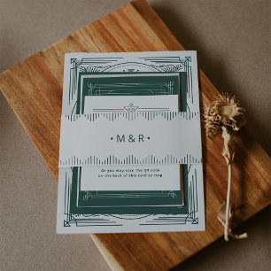 Modern Deko Light Silver White und Green Monogramm Einladungsbanderole