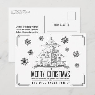 Modern Deko Weihnachtsbaum Schneeflocken Schwarz-w Feiertagspostkarte