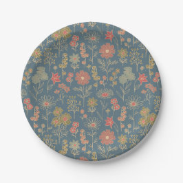 Modern Denim Blue & Coral Floral Pappteller