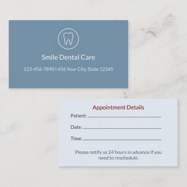 Modern Dental Appointment Card | Clinic Reminder Terminkarte (Vorne/Hinten)