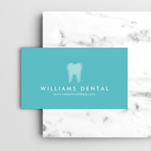 Modern Dentist Tooth Logo auf Aqua Blue Visitenkarte (Von Creator hochgeladen)