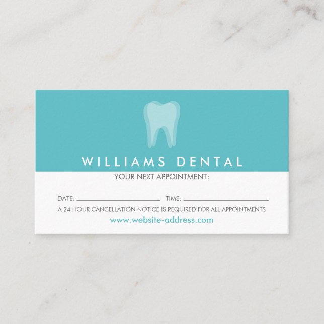 Modern Dentist Tooth Logo auf der Aqua-Ernennung Visitenkarte (Vorderseite)