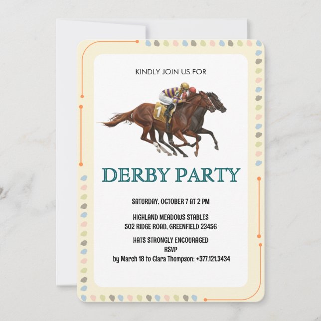 Modern Derby Horse Racing Party Invite Einladung (Vorderseite)