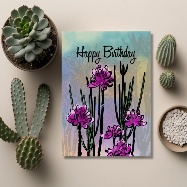 Modern Desert Bloom Floral Birthday Karte (Unique Birthday Cards: Geometric and Flat Art styles featuring florals, animals, and modern designs
)
