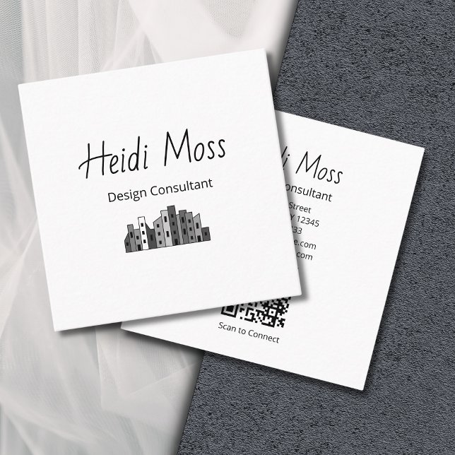 Modern Design Consultant QR code Black White Quadratische Visitenkarte (Von Creator hochgeladen)