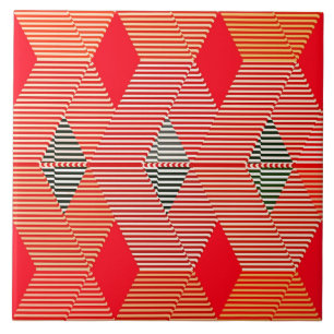 Modern Diamond Warp Print, Coral Orange Fliese
