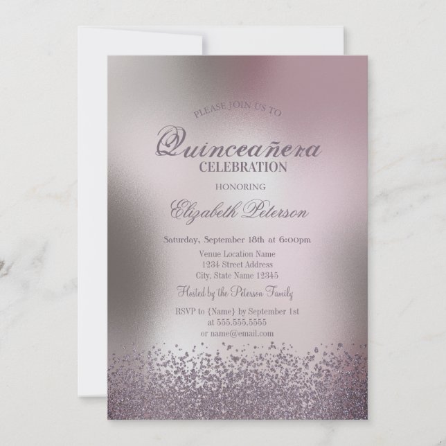 Modern Diamonds Rose Gold Metallic Quinceañera Einladung (Vorderseite)