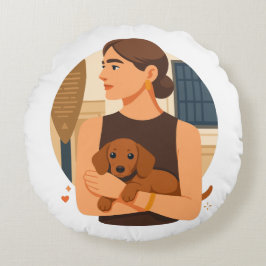 Modern Dog Mom Aesthetic With Cute Puppy Rundes Kissen