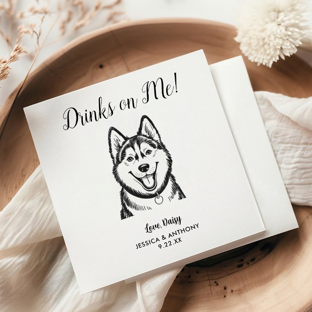 Modern Dog Wedding Cocktail Napkins  Serviette (Von Creator hochgeladen)