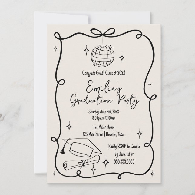 Modern doodle Graduation Invitation (Devant)