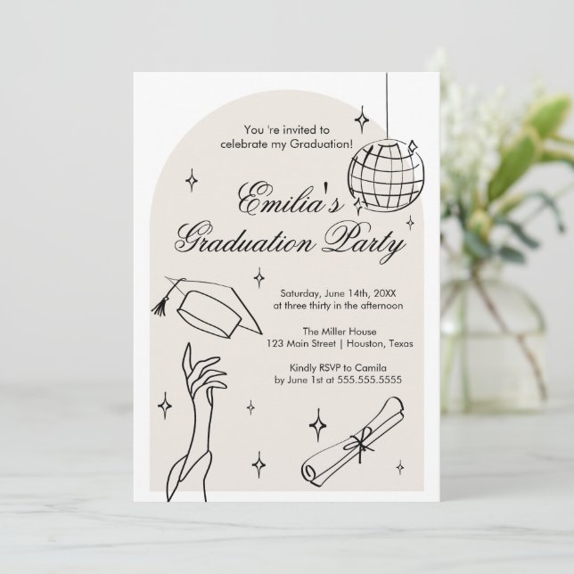 Modern doodle Graduation Invitation Einladung (Stehend Vorderseite)
