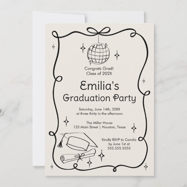 Modern doodle Graduation Invitation Einladung (Vorderseite)