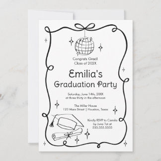 Modern doodle Graduation Invitation Einladung