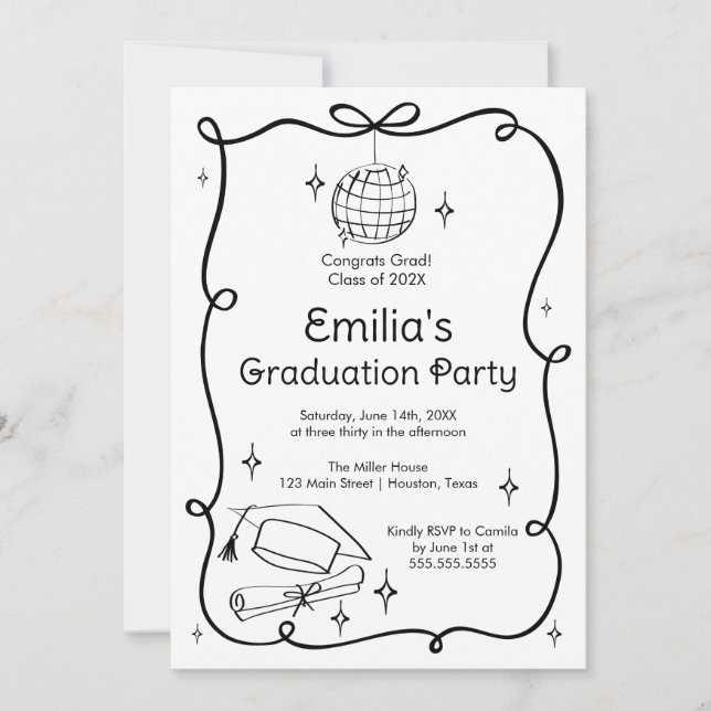 Modern doodle Graduation Invitation Einladung (Vorderseite)