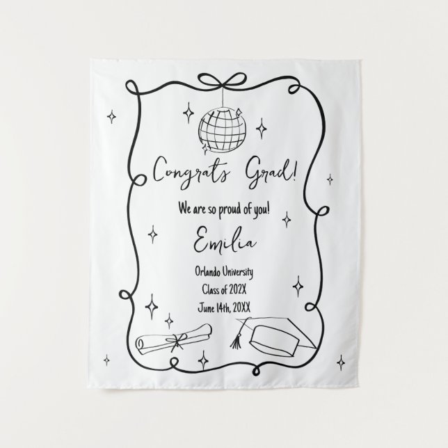 Modern doodle Graduation Welcome Sign Wandteppich (Vorderseite)