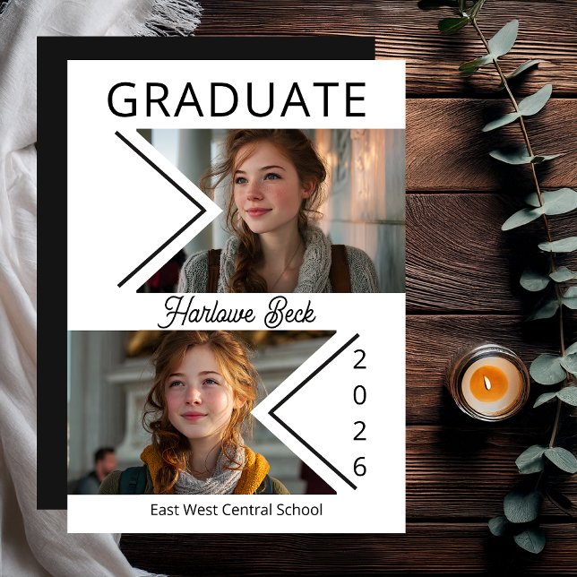 Modern Double Chevron Photo Graduation 2026 Ankündigung (Unique Modern Double Chevron Photo Graduation 2026 Announcement Card - Print | Digital)