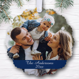 Modern Double Sided Family Photo Holiday Ornament Karte