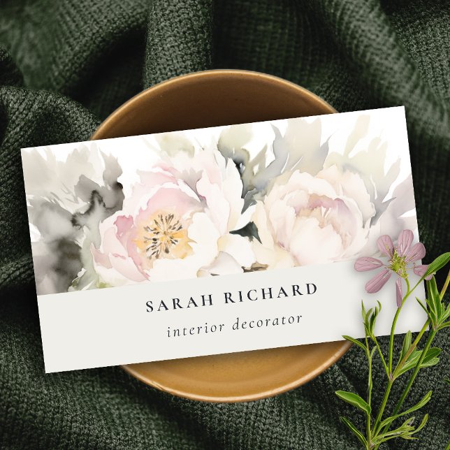 Modern Dusky Blush Watercolor Peony Floral Bunch Visitenkarte (Von Creator hochgeladen)