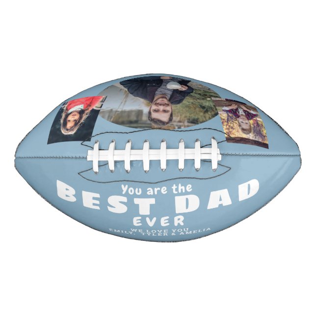 Modern Dusty Blue Best Vater Vater 3 Foto Collage Football (Vorderseite)