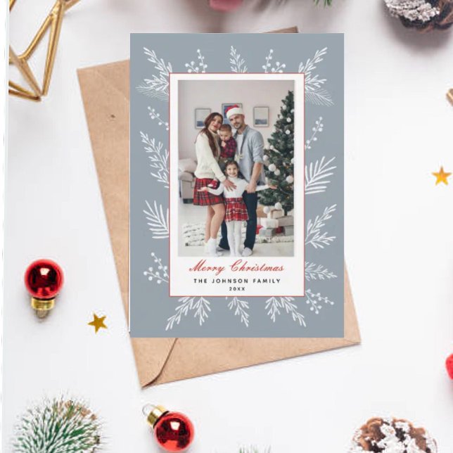 Modern Dusty Blue botanischer Rahmen Weihnachten (Von Creator hochgeladen)