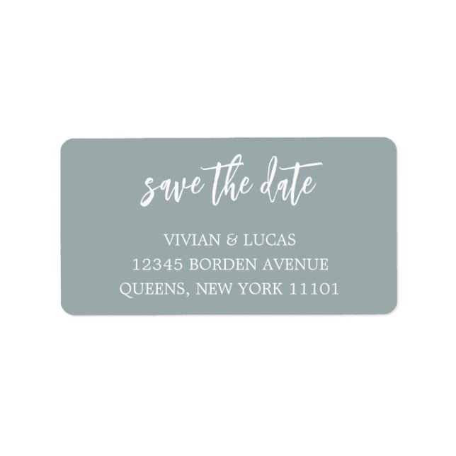 Modern Dusty Blue Chic Script Save the Date Adressaufkleber (Vorne)