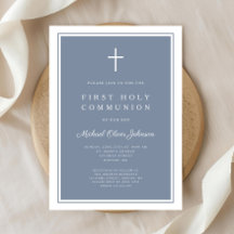 Modern Dusty Blue Cross Boy Erste Heilige Kommune