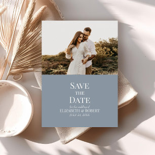 Modern Dusty Blue Custom Foto Save the Date Card Einladung