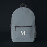 Modern Dusty Blue Custom Monogram Name Bedruckter Rucksack<br><div class="desc">Modern Dusty Blue Custom Monogram Name Printed Backpack</div>