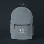 Modern Dusty Blue Custom Monogram Name Bedruckter Rucksack<br><div class="desc">Modern Dusty Blue Custom Monogram Name Printed Backpack</div>