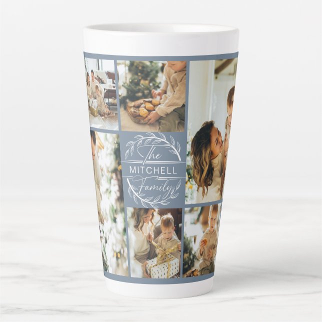 Modern Dusty Blue Family Foto Collage Keepake Milchtasse (Vorderseite)