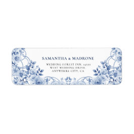 Modern Dusty Blue Floral Bow Return Address Labels