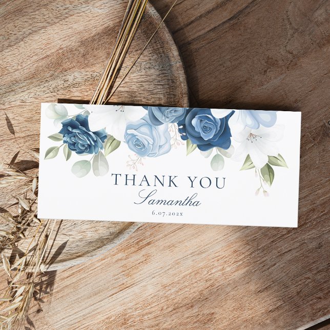 Modern Dusty Blue Floral Brautparty Vielen Dank (Modern Dusty Blue Floral Bridal Shower Thank You)