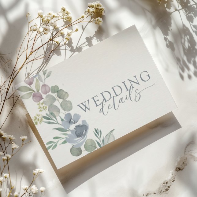 Modern Dusty Blue Floral Details Wedding  Begleitkarte (Von Creator hochgeladen)