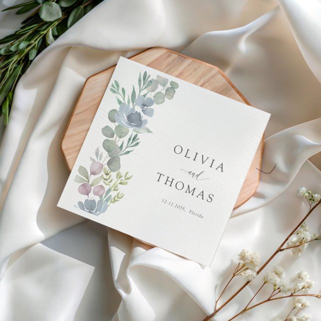 Modern Dusty Blue Floral Floral Wedding Serviette (Von Creator hochgeladen)