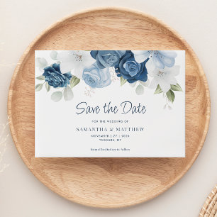 Modern Dusty Blue Floral Save the Date