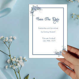 Modern Dusty Blue Floral Save the Date Card Einladung