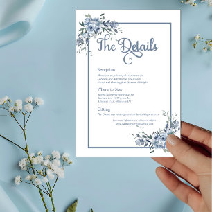 Modern Dusty Blue Floral Wedding Details Card Einladung