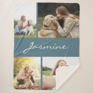 Modern Dusty Blue Foto Collage Hund Sherpadecke