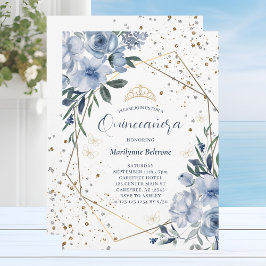 Modern Dusty Blue Gold Quinceñera Einladung