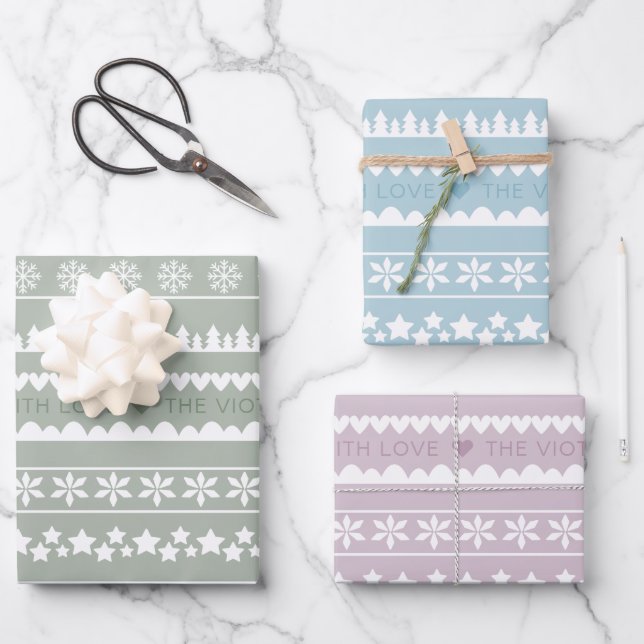 Modern Dusty Blue Green Pink Holiday Muster Name Geschenkpapier Set (Vorderseite)