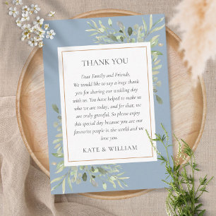 Modern Dusty Blue Greenerity Wedding Vielen Dank Platzkarte