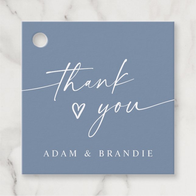 Modern Dusty Blue handschriftlich Vielen Dank für  Geschenkanhänger (Vorderseite)