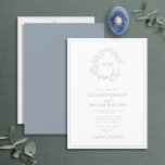 Modern Dusty Blue Leafy Wappen Monogram Wedding In Einladung<br><div class="desc">Wir lieben diese trendige, moderne, staubige blaue Hochzeitseinladung! Es ist einfach, elegant und so hübsch, mit einem handgezeichneten, grünen Kranz umgeben von einem modernen Hochzeitsmonogramm. Es ist in eleganter Typografie personalisiert und mit handgeschriebener Kalligrafie akzentuiert. Schließlich ist es in einem zarten Rahmen bestickt. Suite hier: https://www.zazzle.com/collections/dusty_blue_leafy_crest_monogram_wedding_invitation-119130199045408312 Kontakt Designer für passende...</div>