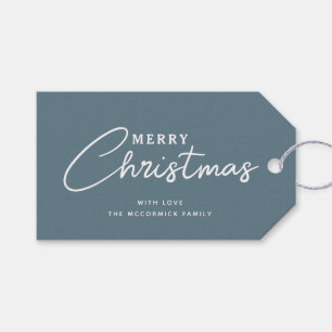 Modern Dusty Blue Merry Weihnachtsschrift Custom Geschenkanhänger