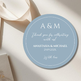 Modern dusty blue minimalist wedding runder aufkleber