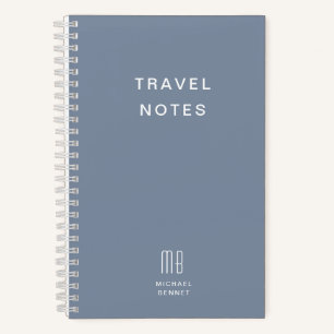 Modern Dusty Blue Monogram Travel Notizbuch
